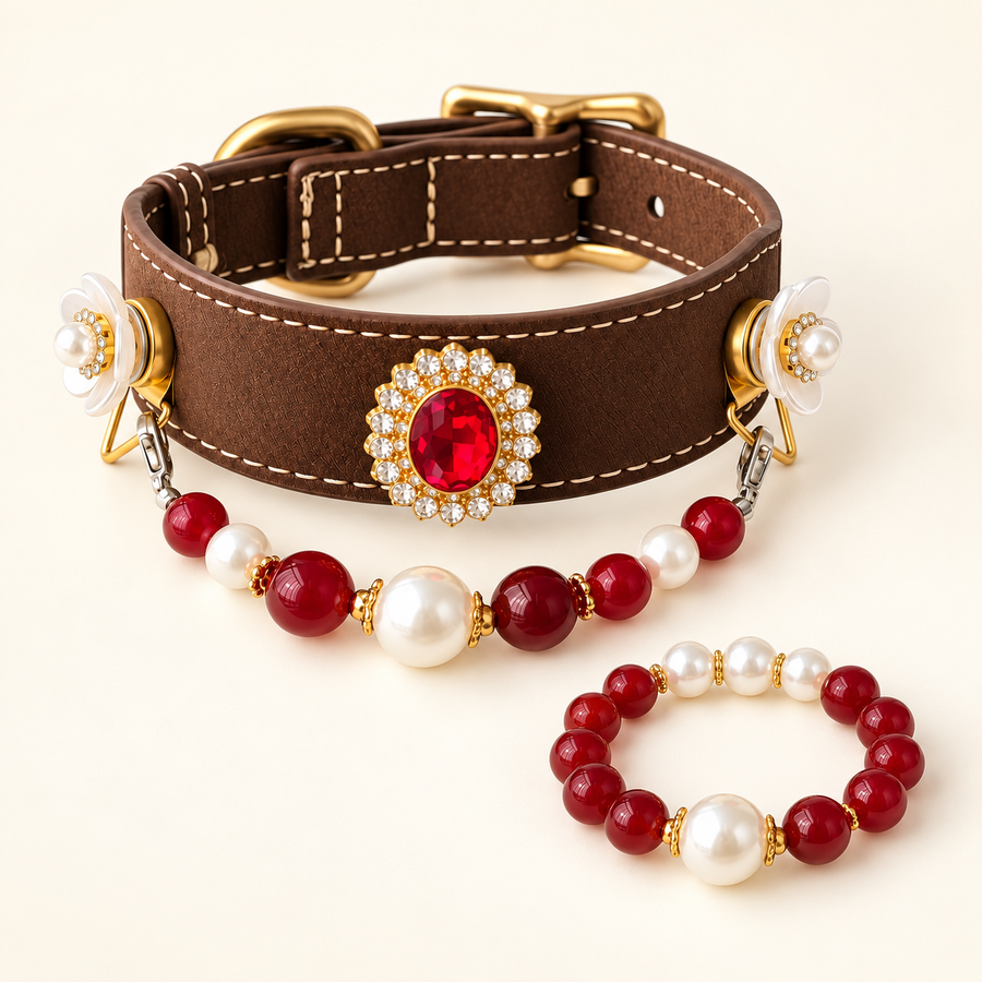 Pet collar and matching human bracelet set
