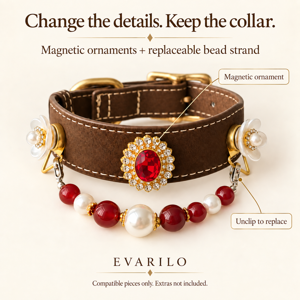 Magnetic gemstone ornaments and replaceable hanging bead strand