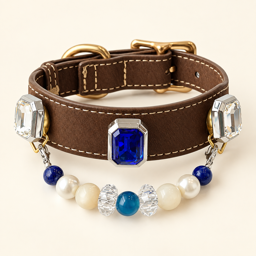 EVARILO Azure Beaded Pet Collar — product view