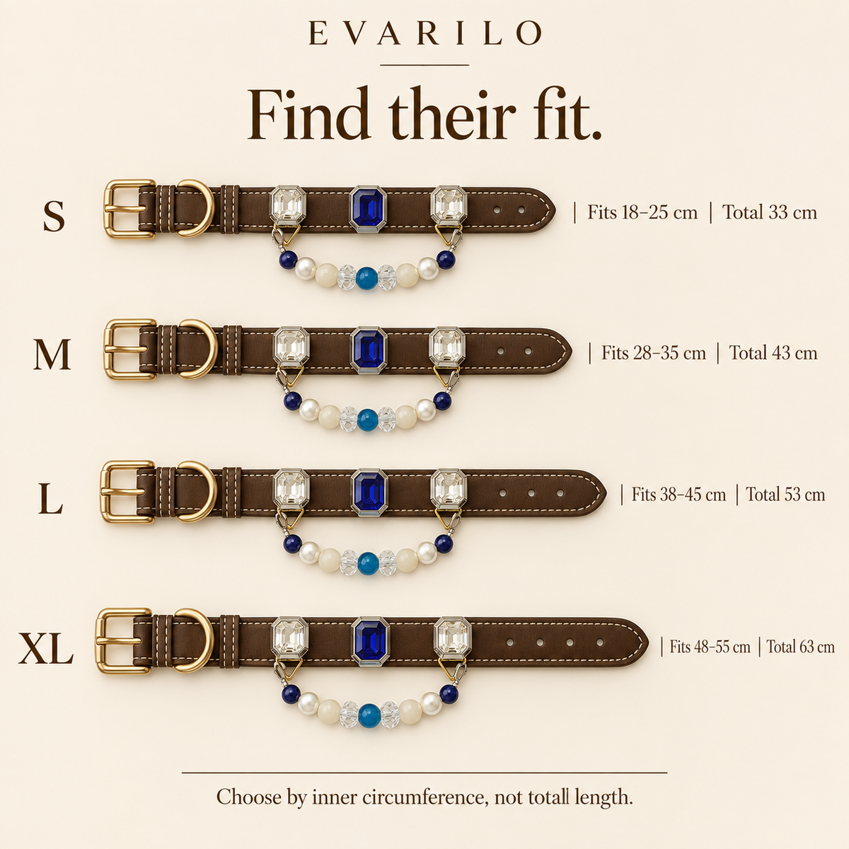 EVARILO Azure Beaded Pet Collar — size guide