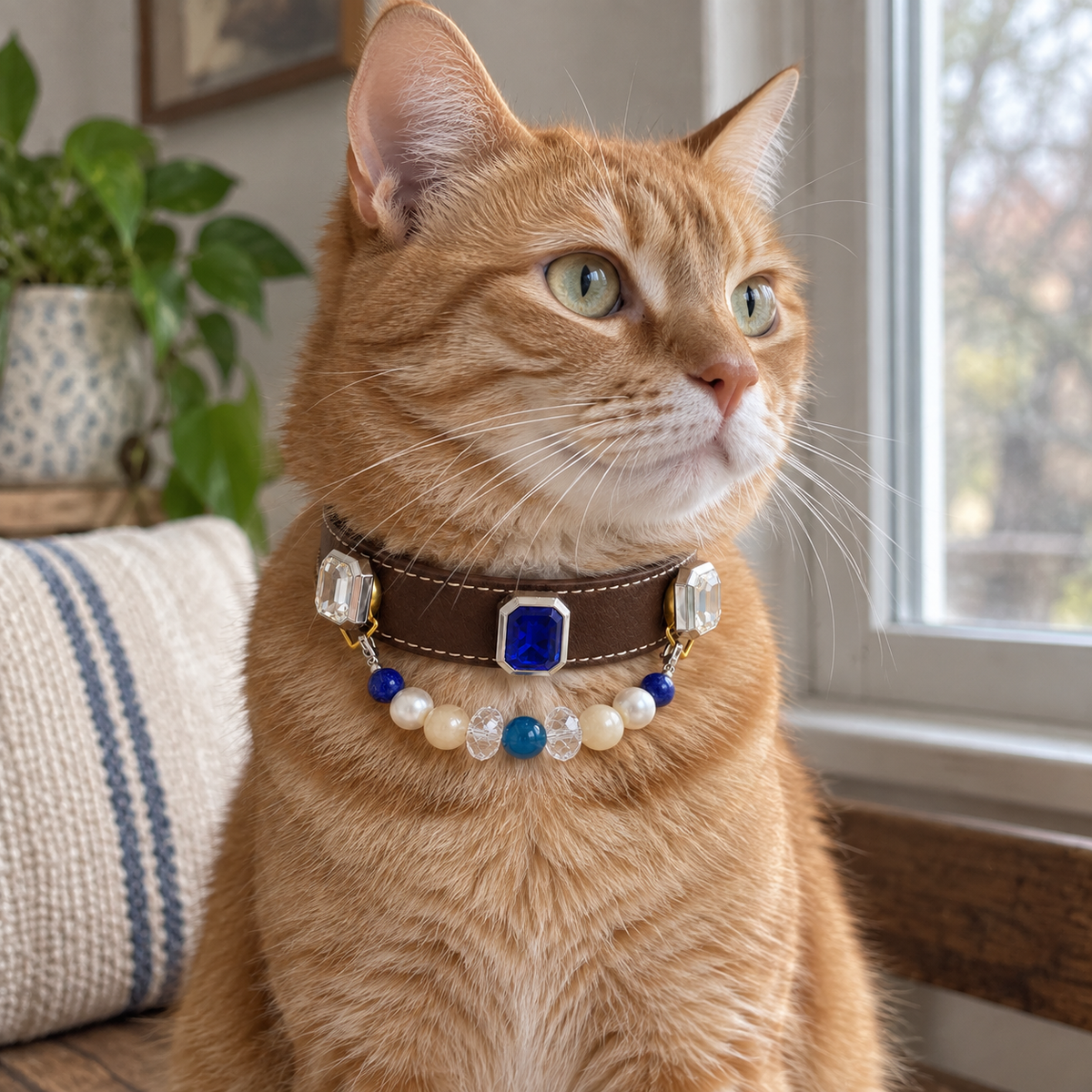 Cat wearing the EVARILO pet collar.