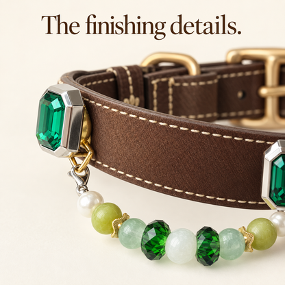 EVARILO Verdant Beaded Pet Collar — fittings and stitching detail