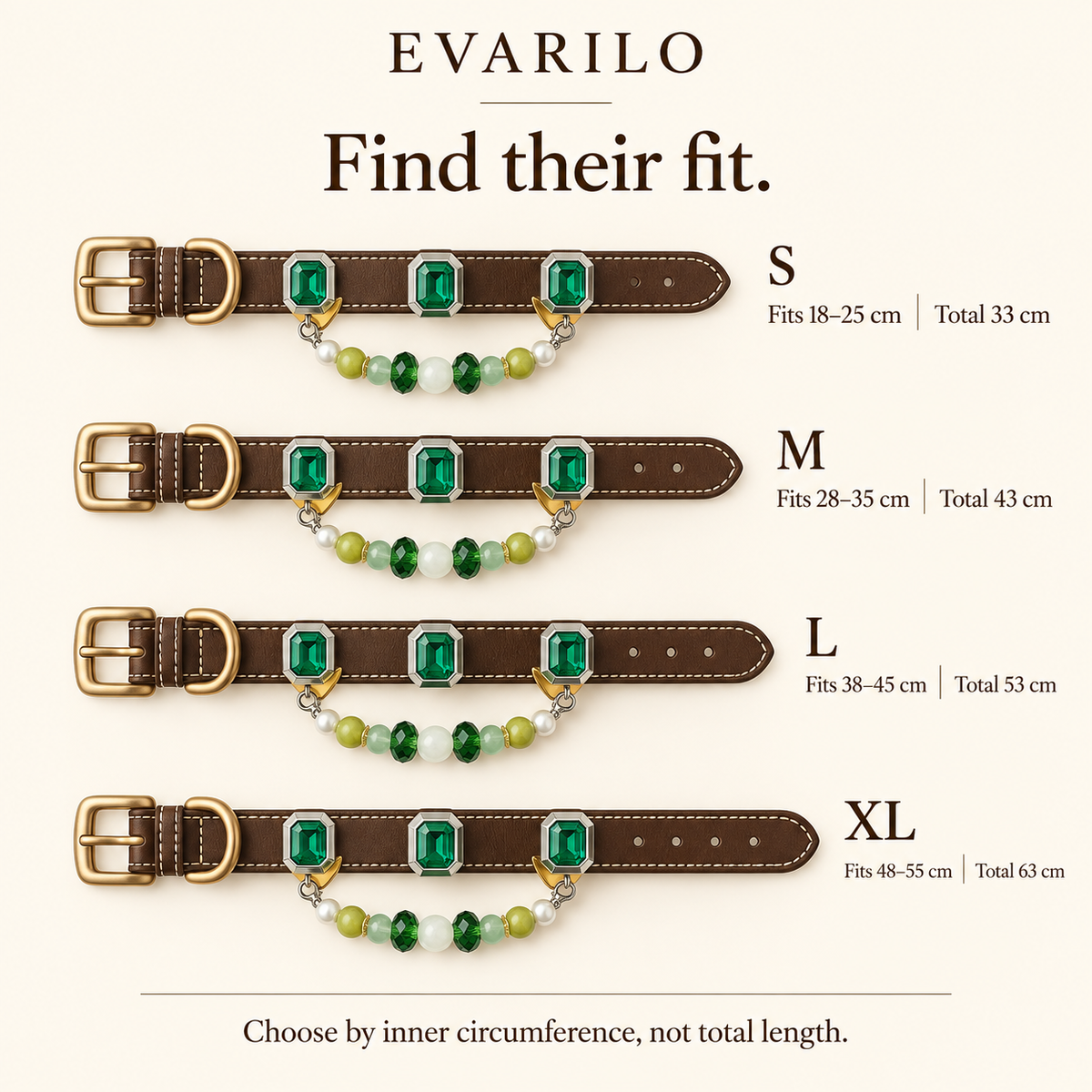 EVARILO Verdant Beaded Pet Collar — size guide