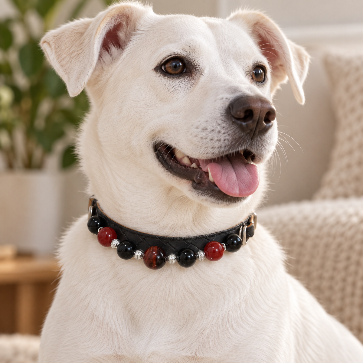 EVARILO Ember Beaded Pet Collar — dog wearing the collar