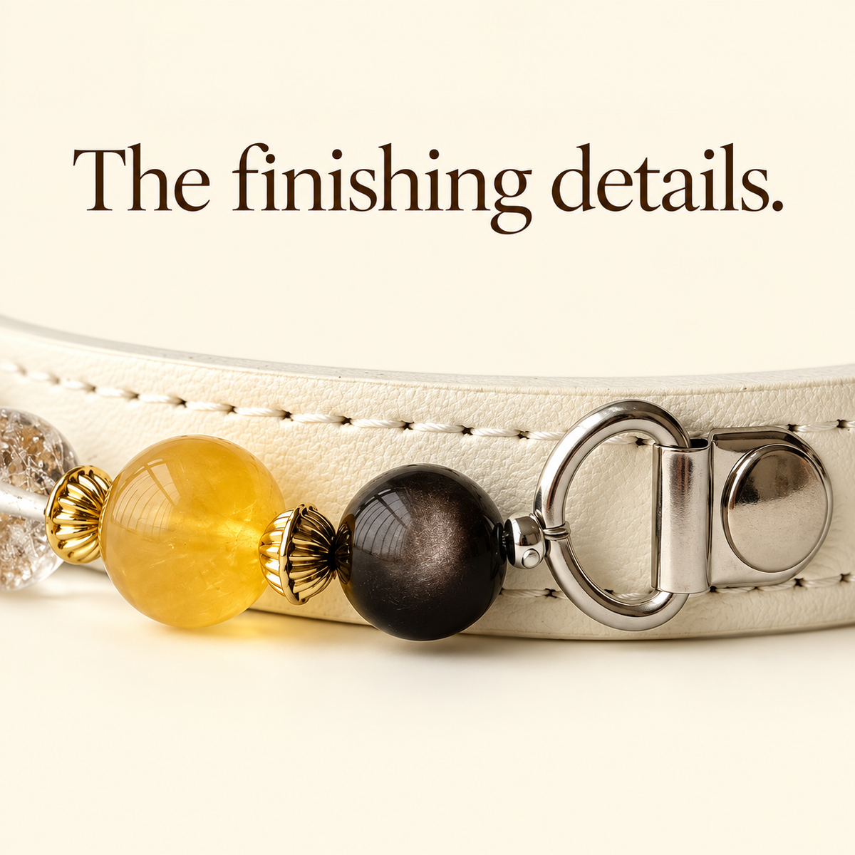 EVARILO Golden Hour Beaded Pet Collar — fittings and stitching detail