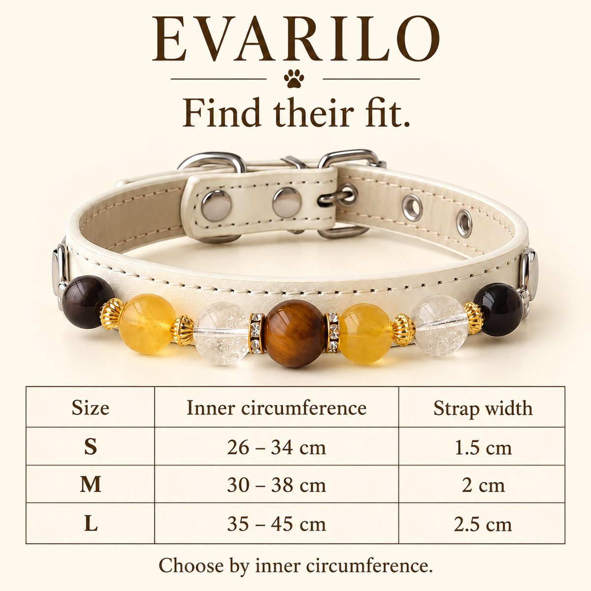 EVARILO Golden Hour Beaded Pet Collar — size guide