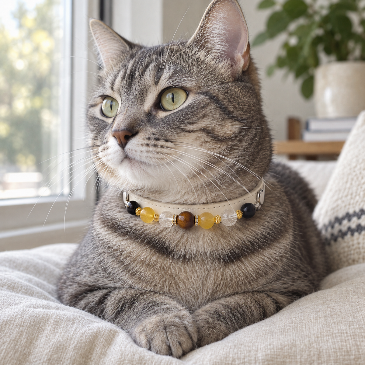 Cat wearing the EVARILO pet collar.