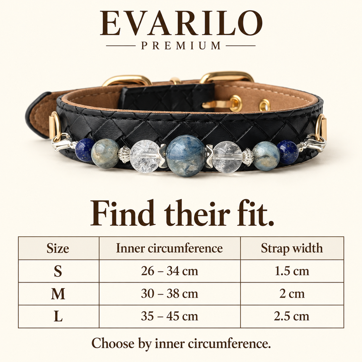 EVARILO Blue Mist Beaded Pet Collar — size guide