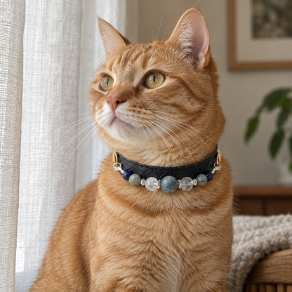 Cat wearing the EVARILO pet collar.