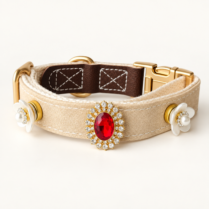 Microfiber collar with one red and two white ornaments, size S