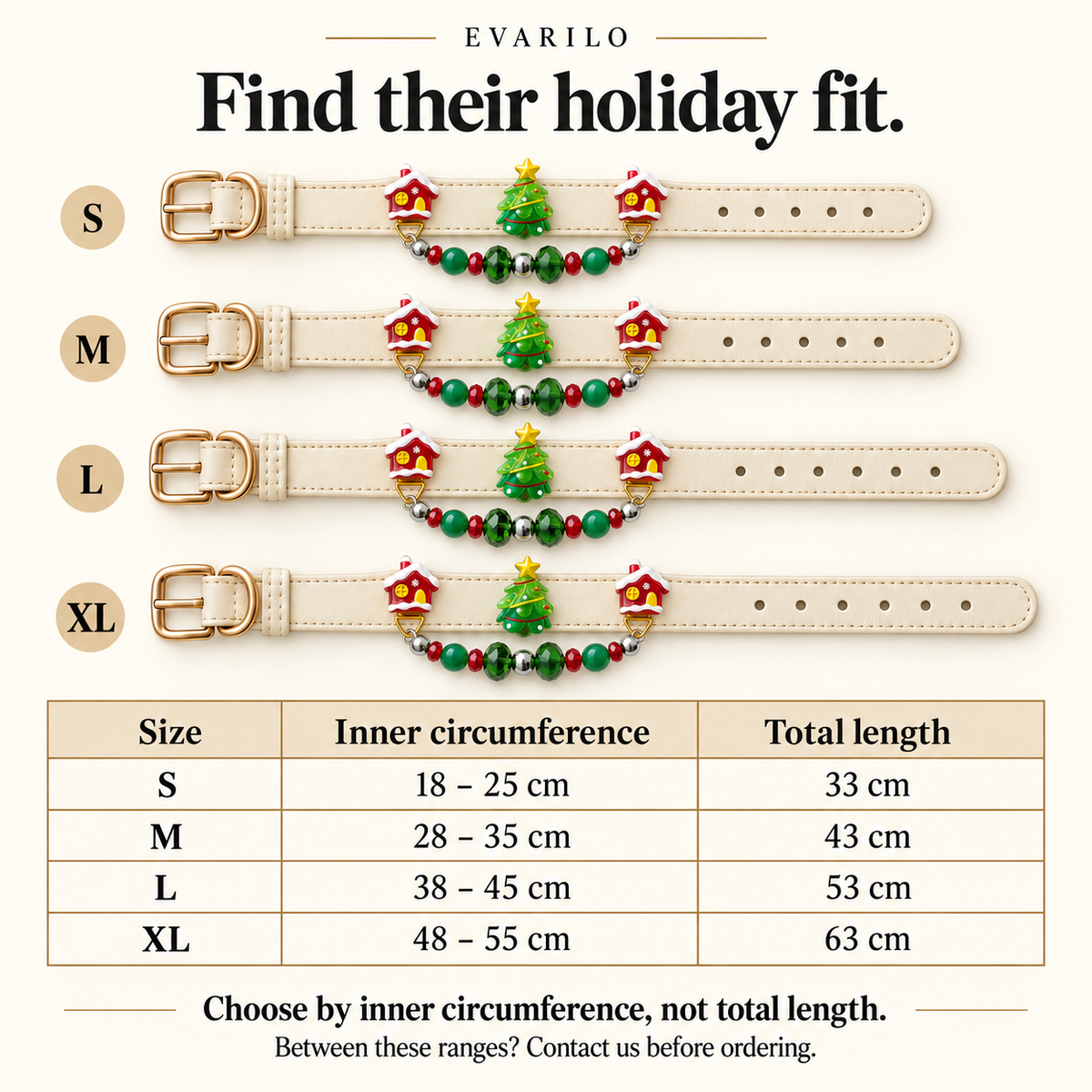 Size guide: S 18–25, M 28–35, L 38–45 and XL 48–55 cm inner circumference