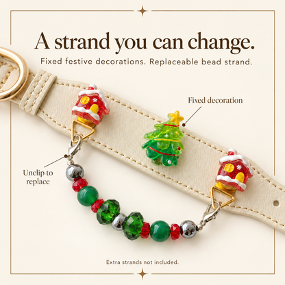 Fixed Christmas decorations and replaceable hanging bead strand