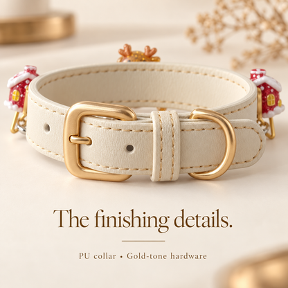 PU collar with gold-tone belt buckle and dedicated D-ring