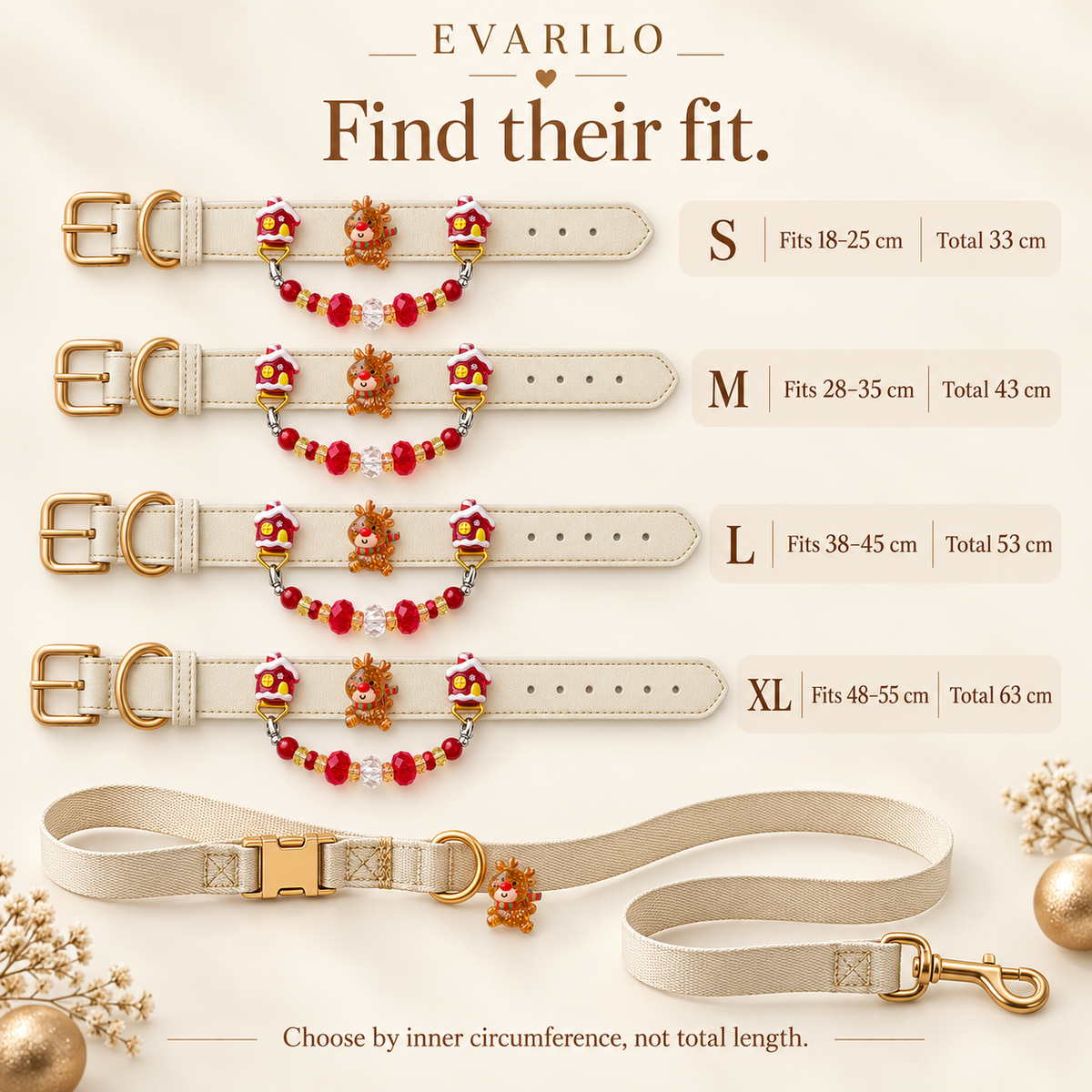 Size guide: S 18–25, M 28–35, L 38–45, XL 48–55 cm inner circumference