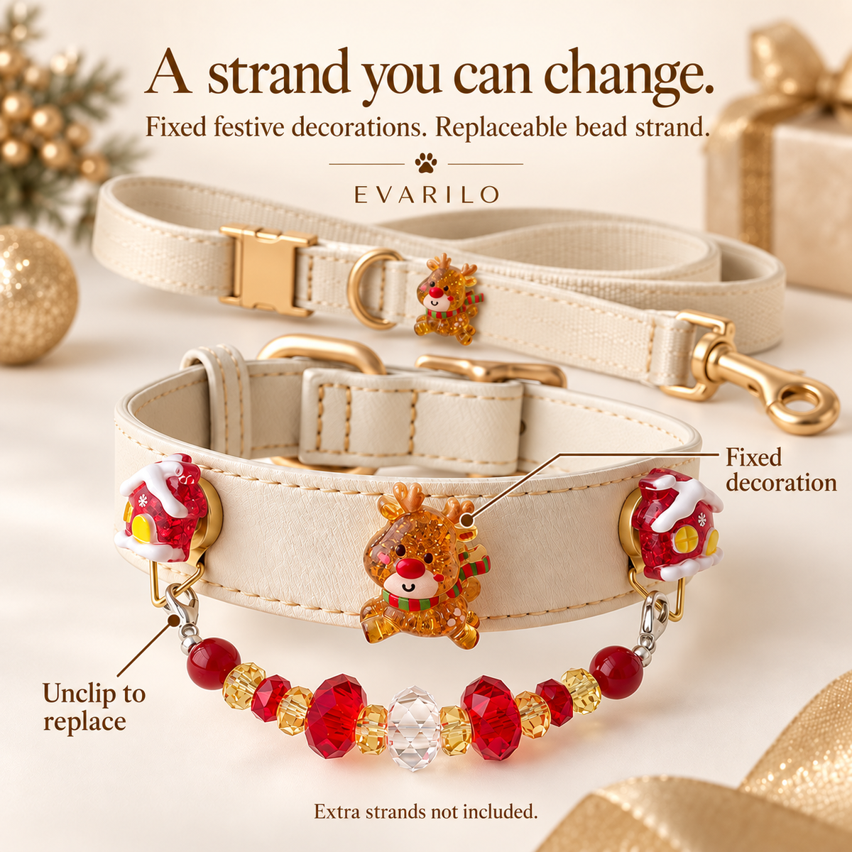 Fixed Christmas decorations and replaceable hanging bead strand