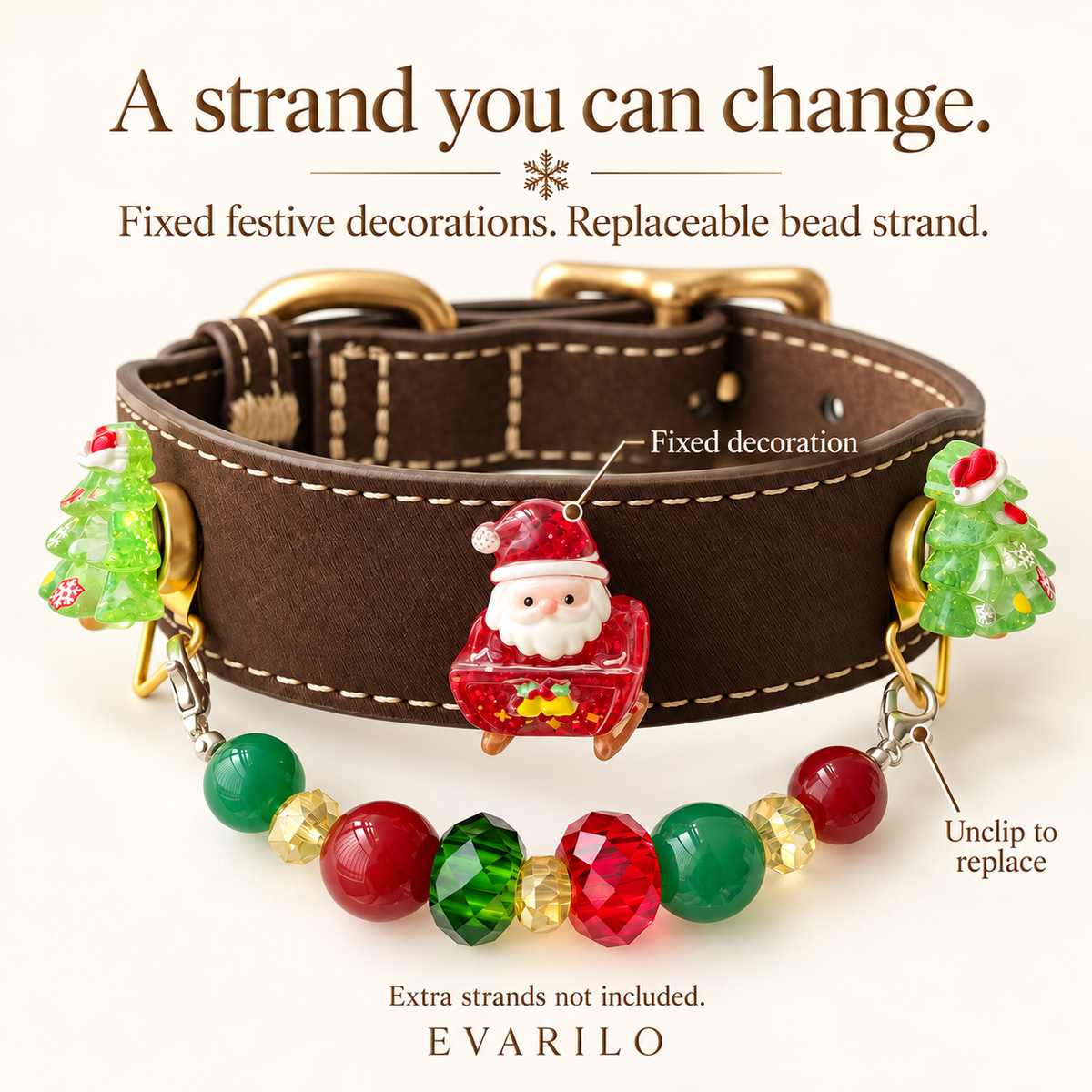 Fixed Christmas decorations and replaceable hanging bead strand