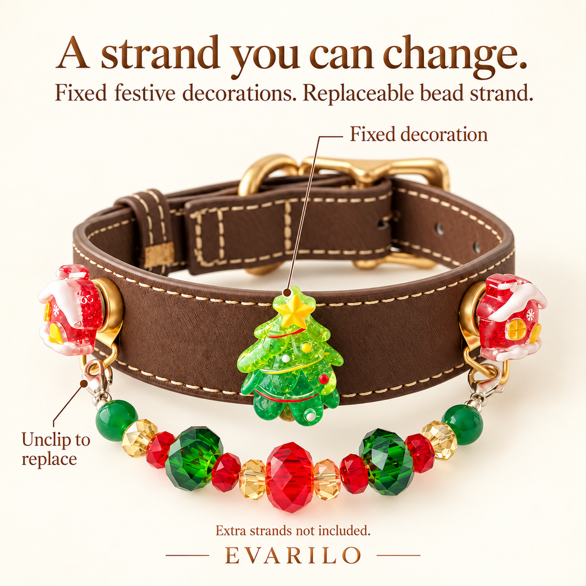 Fixed Christmas decorations and replaceable hanging bead strand